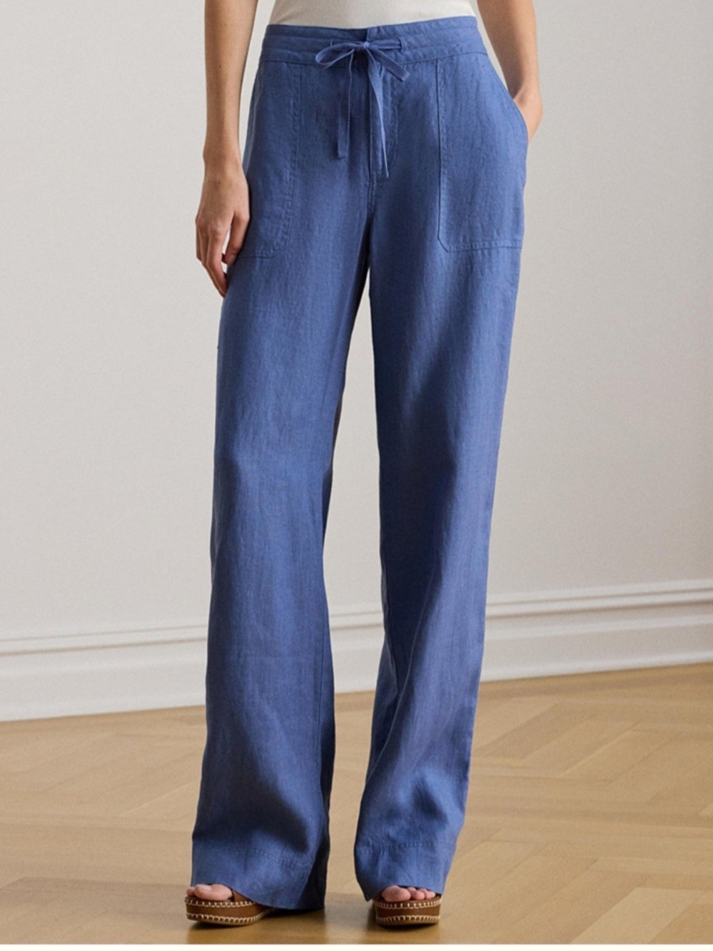 Ralph Lauren 100% Linen Wide Leg Drawstring Pants Size 10 NWT
